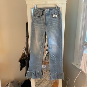 NWT Paige Hoxton Straight Ankle Ruffle Pearl Jeans